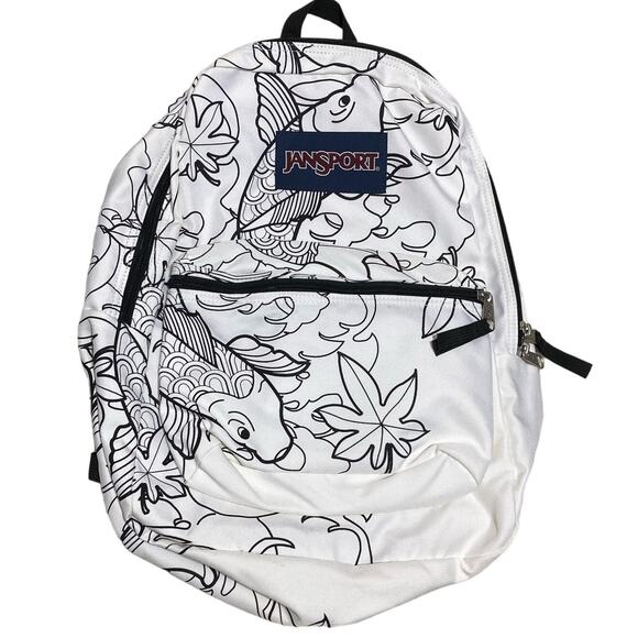 JANSPORT BLACK/WHITE COLOR ME DIY Koy Fish Pond BACKPACK - Picture 1 of 8
